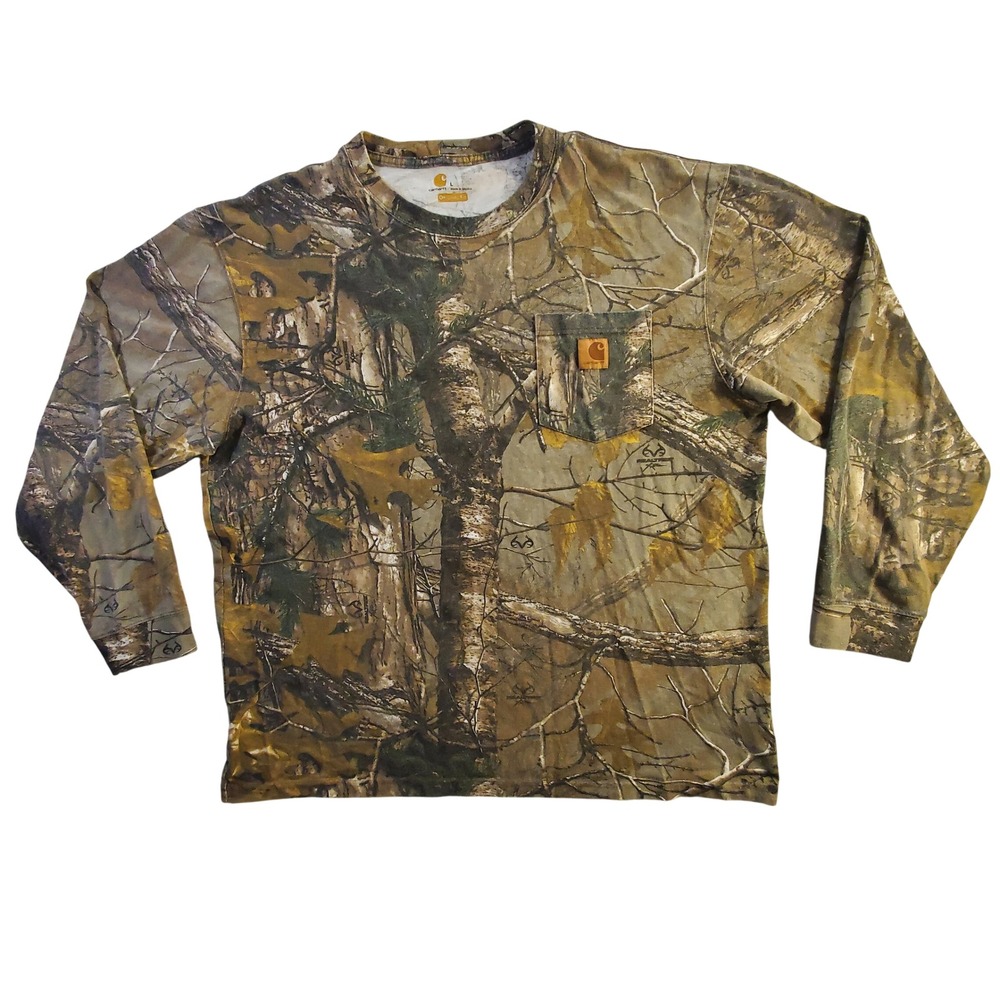 Vintage Carhartt K285 977 Realtree Camo Long Sleeve Pocket Shirt Large Hunting